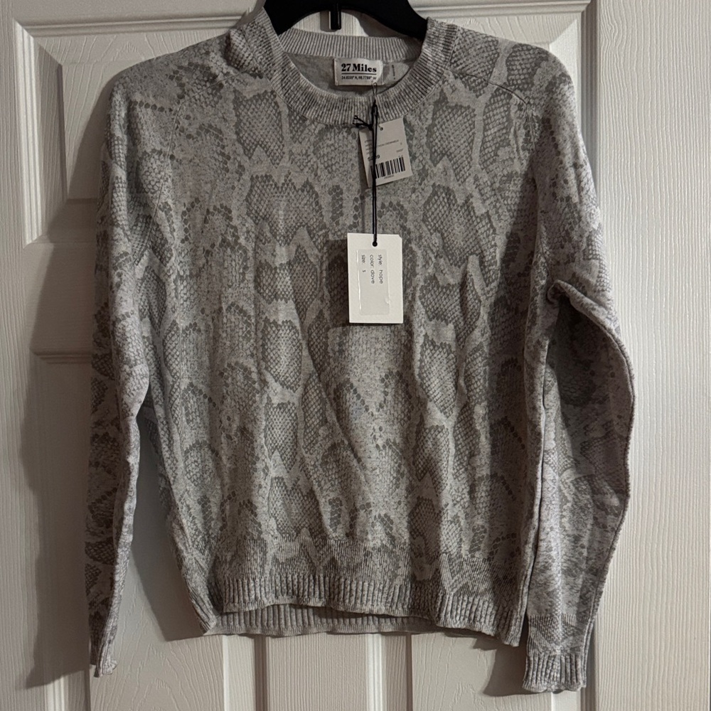 27 Miles Gray Snake Print Crew Neck Sweater